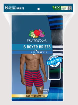 Men's Eversoft®  CoolZone® Fly Boxer Briefs, Extended Sizes Assorted Stripe and Solid 6 Pack 